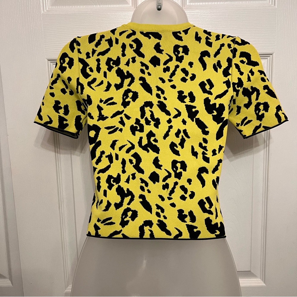 Zara Leopard Animal Print Black & Yellow Top Retro 80s Neon Knit Size Small - Picture 4 of 6